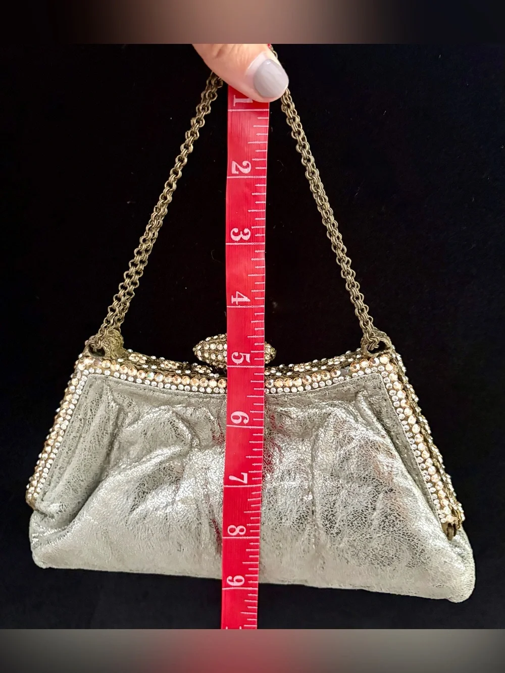 Metallic Silver Evening Clutch with Chain Strap by Lixenberg
